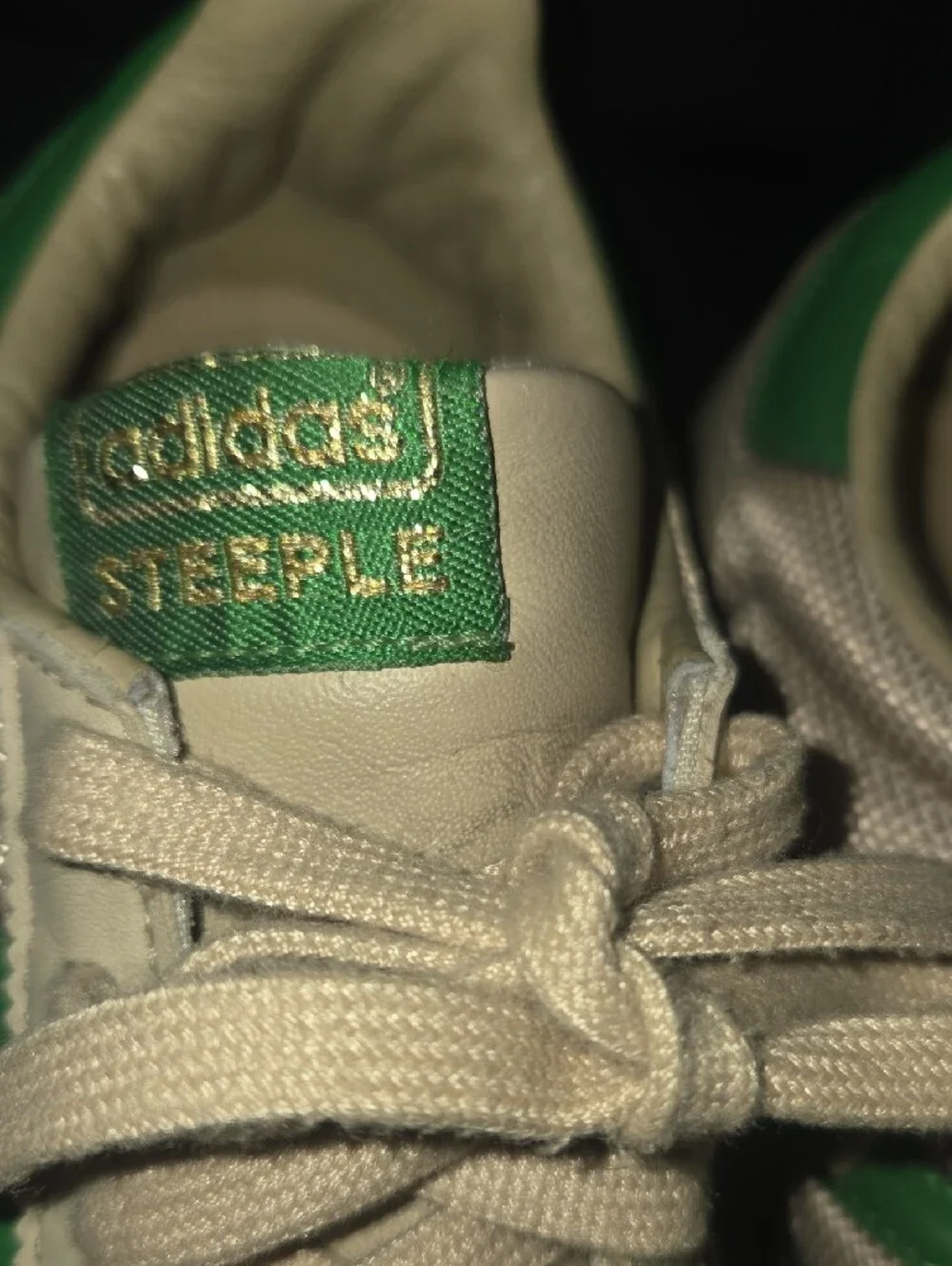 Womens adidas  Beige Sneakers with Green Stripes